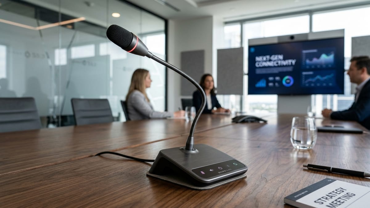 Failing Gemini output showing cluttered office desk with microphone