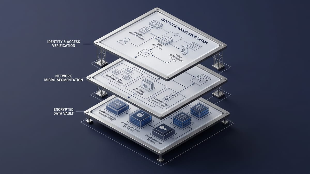High-level enterprise zero-trust system architecture schematic illustration